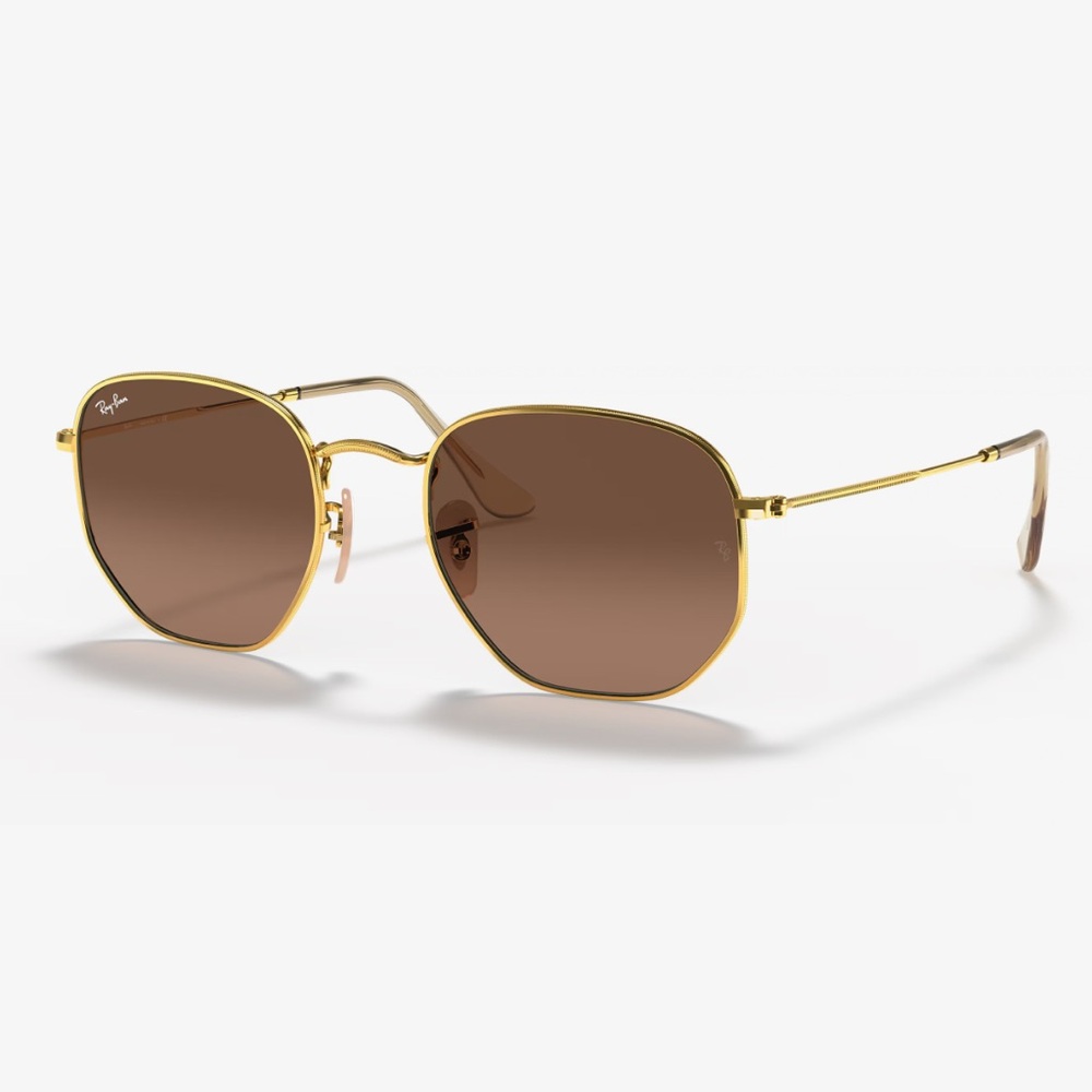 Ray-Ban Gold Frame Brown Lens Women's RB3548N Hexagonal Flat Lenses